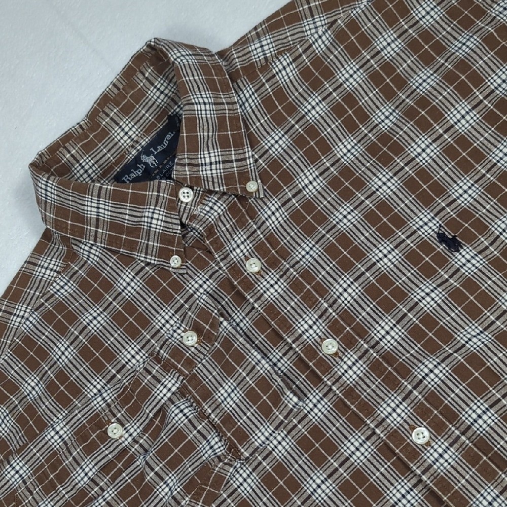 Ralph Lauren Blaire Brown‎ & White Plaid Long Sleeve Button-down Mens Shirt Lrg